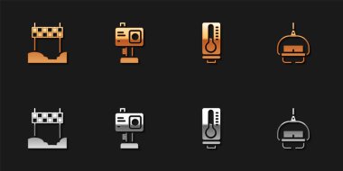 Kurdeleyi bitiş çizgisine, kamera, Meteoroloji termometresi ve Kayak kaldırma ikonuna ayarla. Vektör.