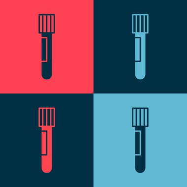 Pop sanat test tüpü ve kimyasal test ikonu renk arkaplanında izole edilmiş. Laboratuvar cam levhası. Vektör.