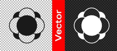 Siyah Molekül simgesi şeffaf arkaplanda izole edildi. Kimya moleküllerinin yapısı, fen öğretmenlerinin yenilikçi eğitim posteri. Vektör.