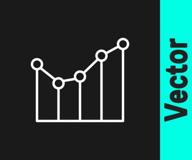 Beyaz çizgi grafiği, çizelgesi, çizelgesi, diyagramı, bilgi grafiği, turta grafik simgesi siyah arkaplanda izole edilmiş. Vektör.