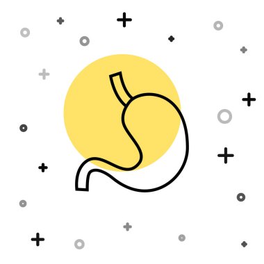 Siyah çizgi insan mide simgesi beyaz arkaplanda izole edilmiş. Rastgele dinamik şekiller. Vektör.