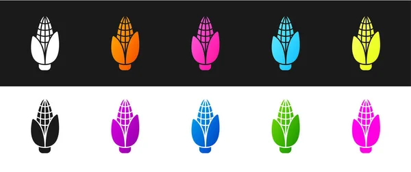 Set Corn Icon Isolated Black White Background Vector — Stock Vector