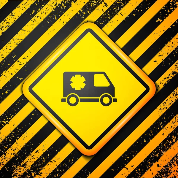 Black Ambulance Emergency Car Icon Isolated Yellow Background Ambulance Vehicle — Stock Vector