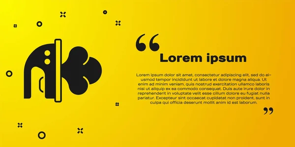 Icono Hierro Eléctrico Negro Aislado Sobre Fondo Amarillo Plancha Vapor — Vector de stock