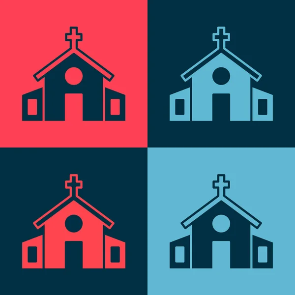 Pop Art Church Building Icon Isolated Color Background Christian Church — Stock Vector