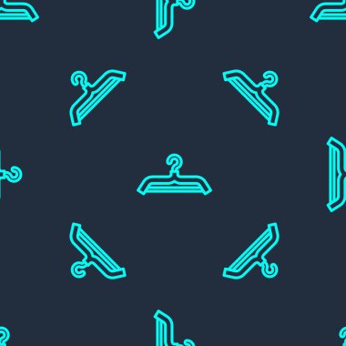 Yeşil çizgi elbise askısı ikonu mavi arka planda izole edilmiş pürüzsüz desen. Vestiyer ikonu. Kıyafet servis sembolü. Çamaşır askı tabelası. Vektör.