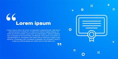 Mavi arkaplanda beyaz çizgi sertifika şablon simgesi izole edildi. Başarı, ödül, diploma, burs, diploma. İş başarısı sertifikası Vektör.