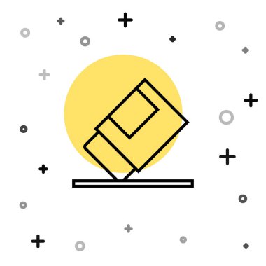 Beyaz arkaplanda siyah çizgi silici ya da kauçuk simgesi var. Rastgele dinamik şekiller. Vektör.