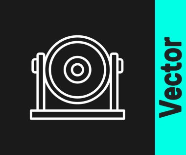 White line Gong musical percussion instrument circular metal disc icon isolated on black background.  Vector. vector