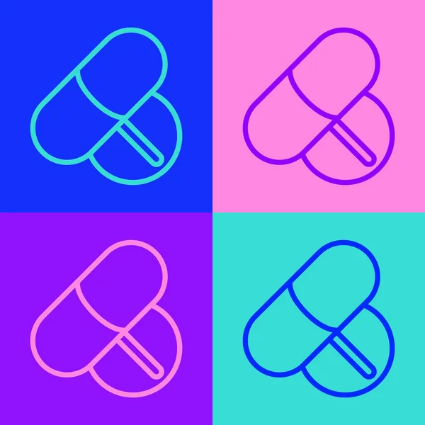 Pop Art Line Pilule Médecine Icône Comprimé Isolé Sur Fond — Image vectorielle