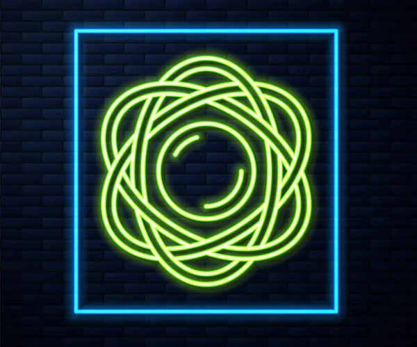Glödande Neon Linje Atom Ikon Isolerad Tegel Vägg Bakgrund Symbol — Stock vektor
