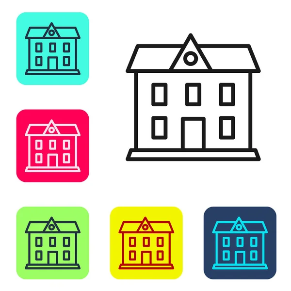 Black Line School Building Icon Isolated White Background Set Icons — Stock Vector