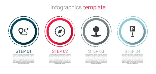 Set Emplacement Itinéraire Boussole Broche Poussoir Parking Modèle Infographie Entreprise — Image vectorielle