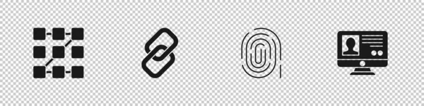 Grafischer Passwortschutz Kettenverbindung Fingerabdruck Und Kontobildschirm Symbol Erstellen Festlegen Vektor — Stockvektor