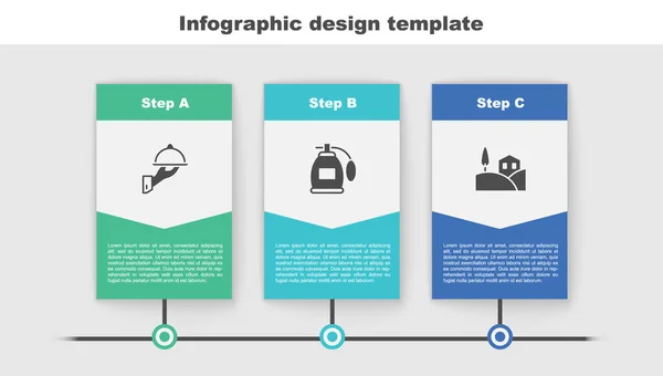 Set Covered Tray Food Perfume Village Landscape Business Infographic Template — Stock Vector