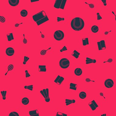 Badminton mekiği, Fitness paspas rulosu, tenis raketi ve beysbol topunu pürüzsüz desene ayarlayın. Vektör.