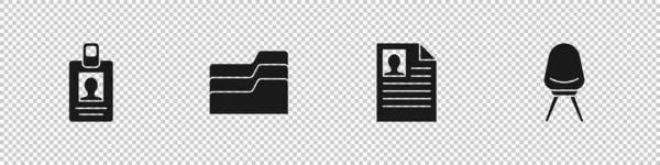 Identifikationsschild Dokumentenordner Lebenslauf Und Bürostuhl Symbol Festlegen Vektor — Stockvektor