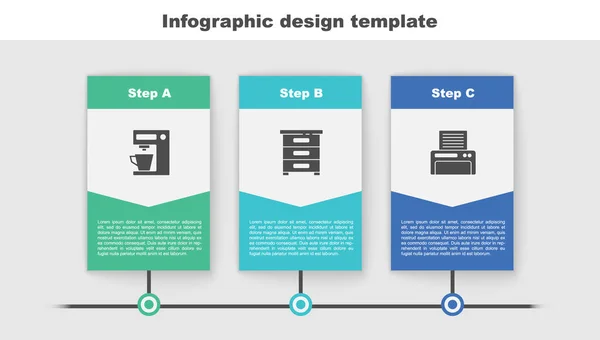 Set Koffiezetapparaat Lade Met Documenten Printer Bedrijfsinfographic Sjabloon Vector — Stockvector