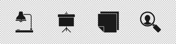 Set Lámpara Mesa Pizarra Con Diagrama Pegatinas Post Note Lupa — Archivo Imágenes Vectoriales