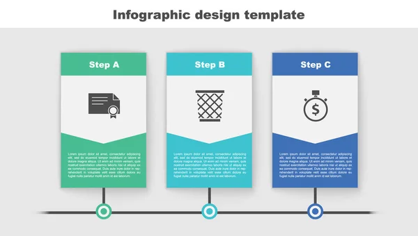 Establecer Plantilla Certificado Papelera Tiempo Dinero Plantilla Infografía Empresarial Vector — Vector de stock