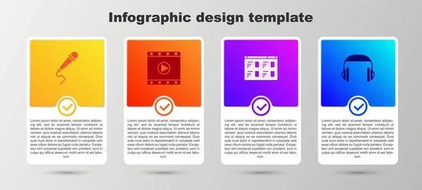 Set Microphone Lecture Vidéo Lecture Vidéo Ligne Écouteurs Modèle Infographie — Image vectorielle