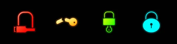 Set Bicycle Lock Broken Key Lock Icon Вектор — стоковый вектор