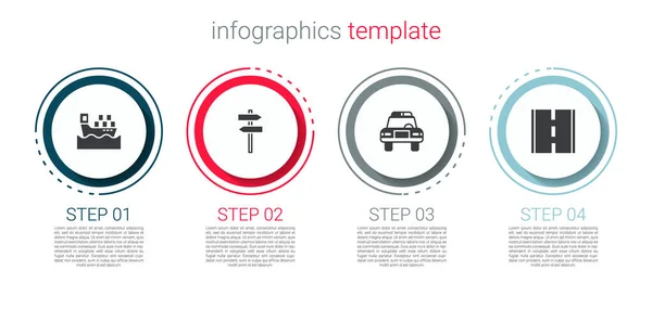 道路交通標識 警察の車やフラッシャーと貨物船を設定します ビジネスインフォグラフィックテンプレート ベクトル — ストックベクタ