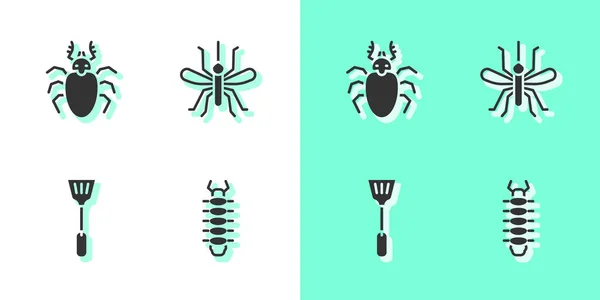 设置Centipede Beetle Deer Fly Swatter和Mosquito图标 — 图库矢量图片