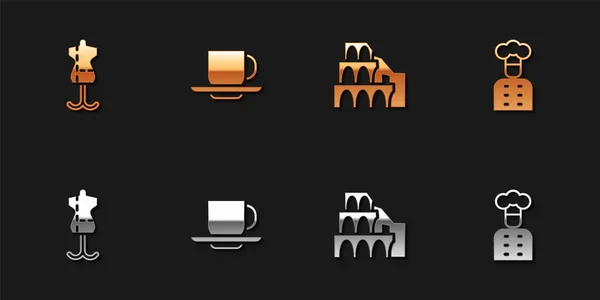 Set Mannequin Koffiebeker Colosseum Rome Italiaanse Kok Pictogram Vector — Stockvector