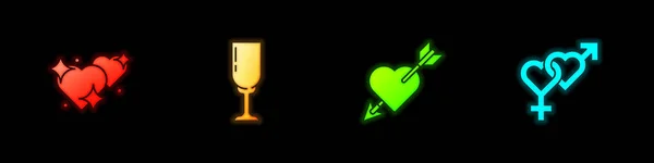 Two Linked Hearts Glass Champagne Amour Heart Arrow Gender Icon — стоковий вектор