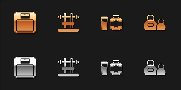 Set Básculas Baño Banco Con Barba Nutrición Deportiva Kettlebell Icono — Vector de stock