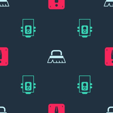 Erkek tuvaleti, temizlik için fırça ve gaz kazanını dikişsiz desene ayarlayın. Vektör.