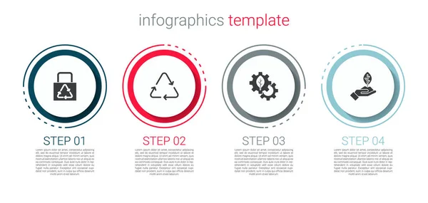 Set Papiertüte Mit Recycling Recycle Symbol Blatt Pflanze Getriebemaschine Und — Stockvektor