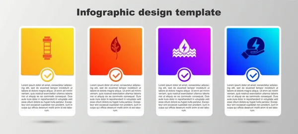 Definir Bateria Folha Folhas Energia Água Relâmpago Modelo Infográfico Negócios — Vetor de Stock