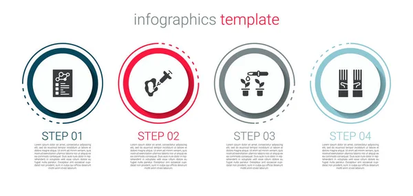 臨床記録 注射器 ピペットと植物と医療用ゴム手袋を設定します ビジネスインフォグラフィックテンプレート ベクトル — ストックベクタ