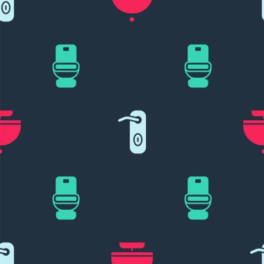 Tepsiyle, kapı koluyla ve klozet deseniyle kaplanmış. Vektör.