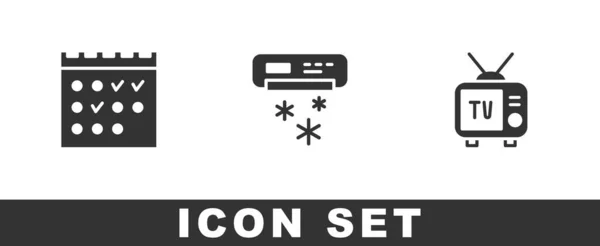Set Hotelreservering Kalender Airconditioning Retro Pictogram Vector — Stockvector