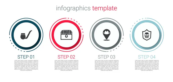 Sätt Rökpipa Antik Skattkista Plats Pirat Och Sköld Med Skalle — Stock vektor