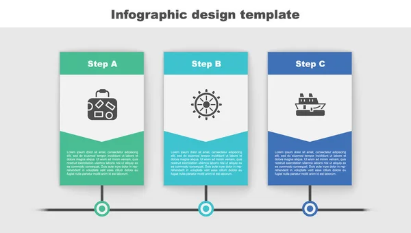 Set Suitcase Ship Steering Wheel Cruise Ship Business Infographic Template — Stock Vector