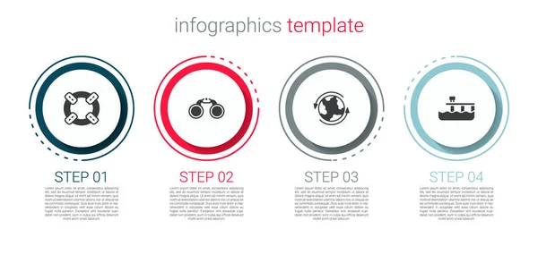 Conjunto Lifebuoy Prismáticos Todo Mundo Muelle Playa Plantilla Infografía Empresarial — Vector de stock