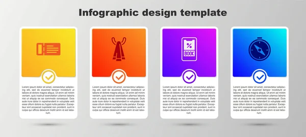 Set Cruise Ticket Toalha Cabide Bússola Modelo Infográfico Negócios Vetor — Vetor de Stock