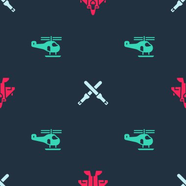 Jet savaş uçağı, Marshalling değnekleri ve helikopterleri kusursuz şekilde ayarlayın. Vektör.