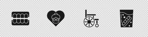 设置假下巴 轮椅和玻璃图标 — 图库矢量图片