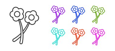 Beyaz arkaplanda siyah çizgi çiçek simgesi izole edildi. Simgeleri renklendirin. Vektör.