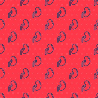 Mavi çizgi insan böbrek ikonu kırmızı arka planda izole edilmiş kusursuz desen. Vektör.