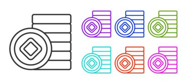 Siyah çizgi Çin Yuan para birimi sembolü beyaz arkaplanda izole edilmiş. Bozuk para. Bankacılık işareti. Para sembolü. Simgeleri renklendirin. Vektör.