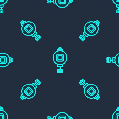 Yeşil çizgi Çin kağıt fener ikonu mavi arka planda izole edilmiş pürüzsüz desen. Vektör.