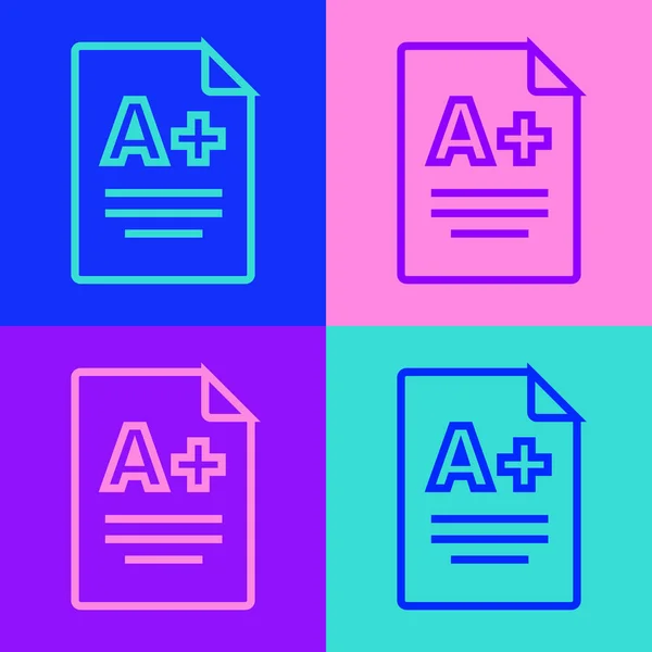 Pop Art Linie Prüfungsbogen Mit Gradsymbol Isoliert Auf Farbigem Hintergrund — Stockvektor