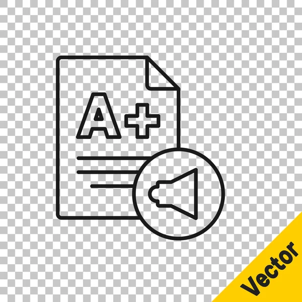 透明背景にAグレードのアイコンが隔離されたブラックライン試験シート テストペーパー または調査の概念 学校試験または試験 ベクトル — ストックベクタ