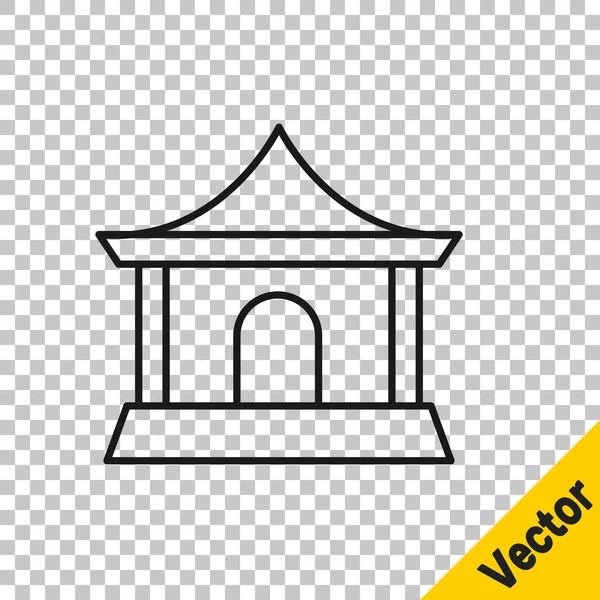 Línea Negra Icono Tradicional Casa China Aislado Sobre Fondo Transparente — Vector de stock